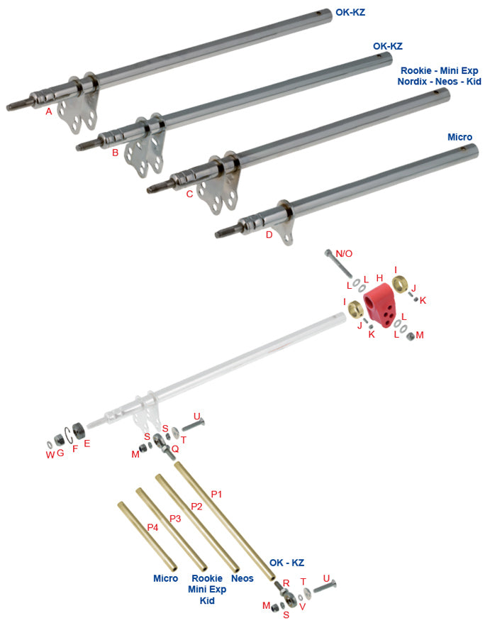 Tony Kart OTK Steering Shaft for 100cc & 125cc, 470mm with Unique Ackerman Design