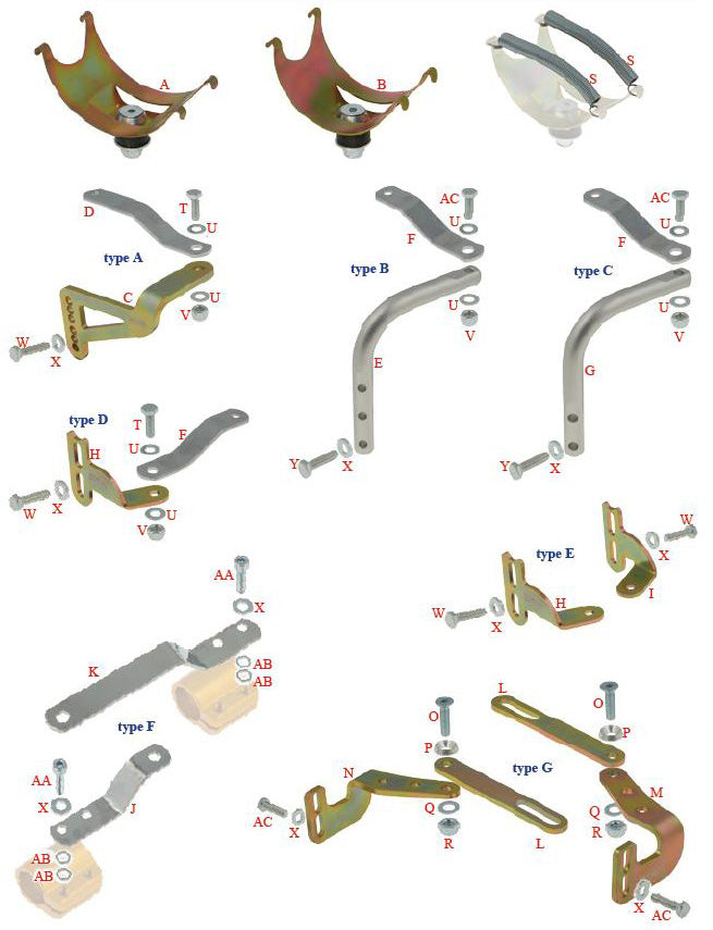 F. 0256.A0 Tony Kart OTK Silencer Cradle Support - A 120mm Long Exhaust Mounting Part Available in Type B, C, and D