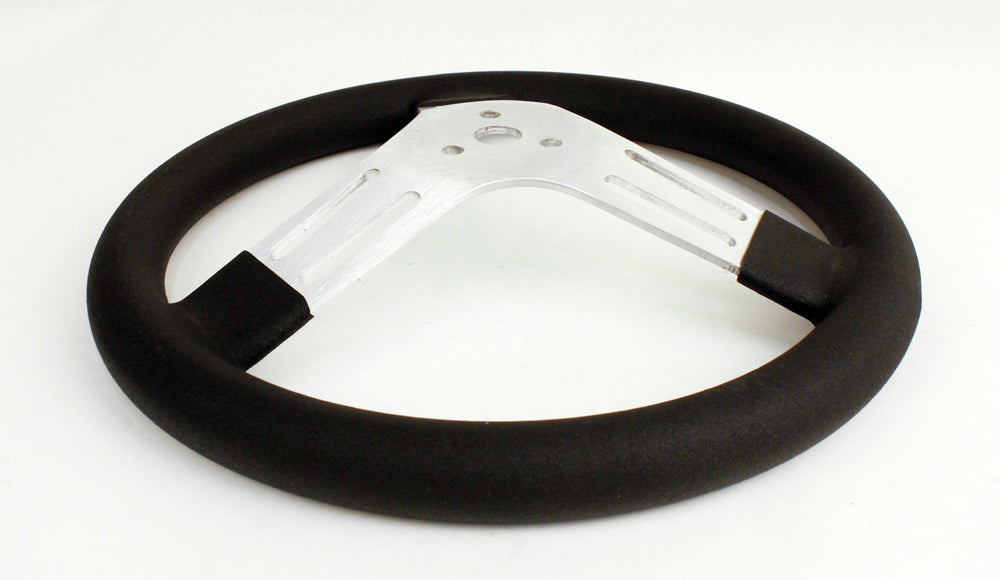 Longacre 13-Inch Aluminum Round Steering Wheel with Black Rubber Textured Grip for Automobiles