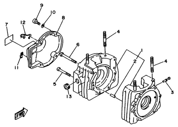 Yamaha KT100 8mm Stud for Connecting Crank Case to Cylinder, Engine Component
