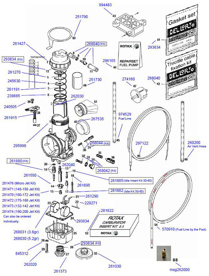 Individual Rotax Main Jet with Jet Sizes Ranging from 182 to 200