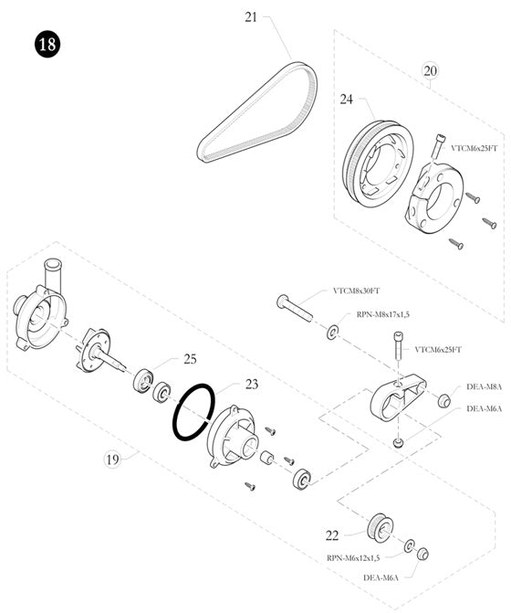 18. 6550.00.06 Birel Axle Water Pump Assembly, For 50mm Axle, Belt Drive